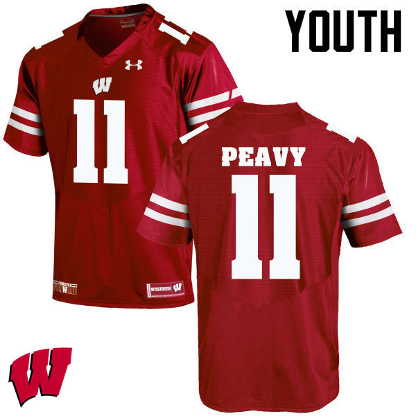 Youth Wisconsin Badgers #11 Jazz Peavy College Football Jerseys-Red - Click Image to Close